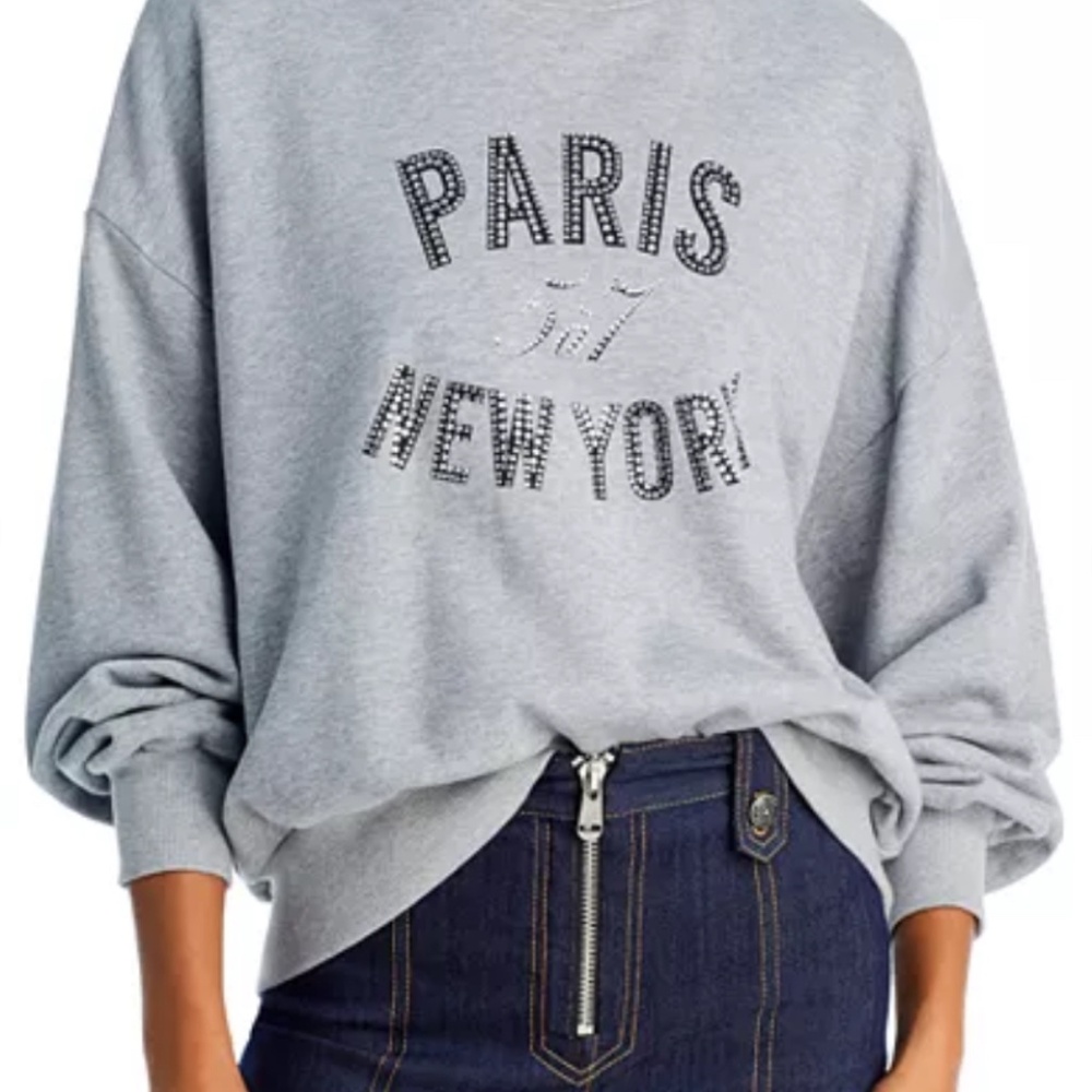 Cinq a Sept Rhinestone "Paris New York" Sweatshirt (Size XXS)